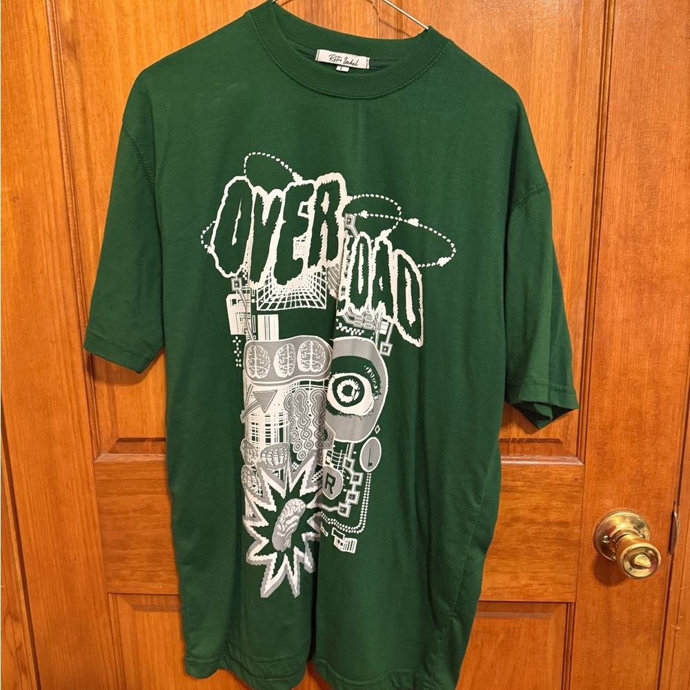 Green Short Sleeve Tee with White Graphics